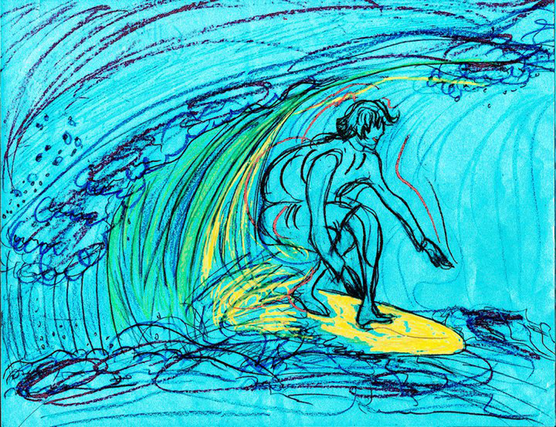 Surfer - medium-color pencils by Eva Andrews