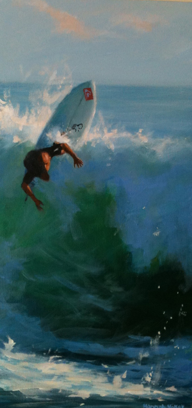 Kelly Slater -Acrylic on Wood Panel by Hannah Vokey